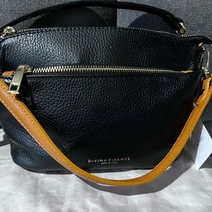 Beautiful Divina Firenze Pebbled Black Italian Leather Satchel